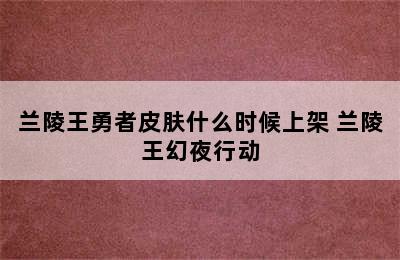 兰陵王勇者皮肤什么时候上架 兰陵王幻夜行动